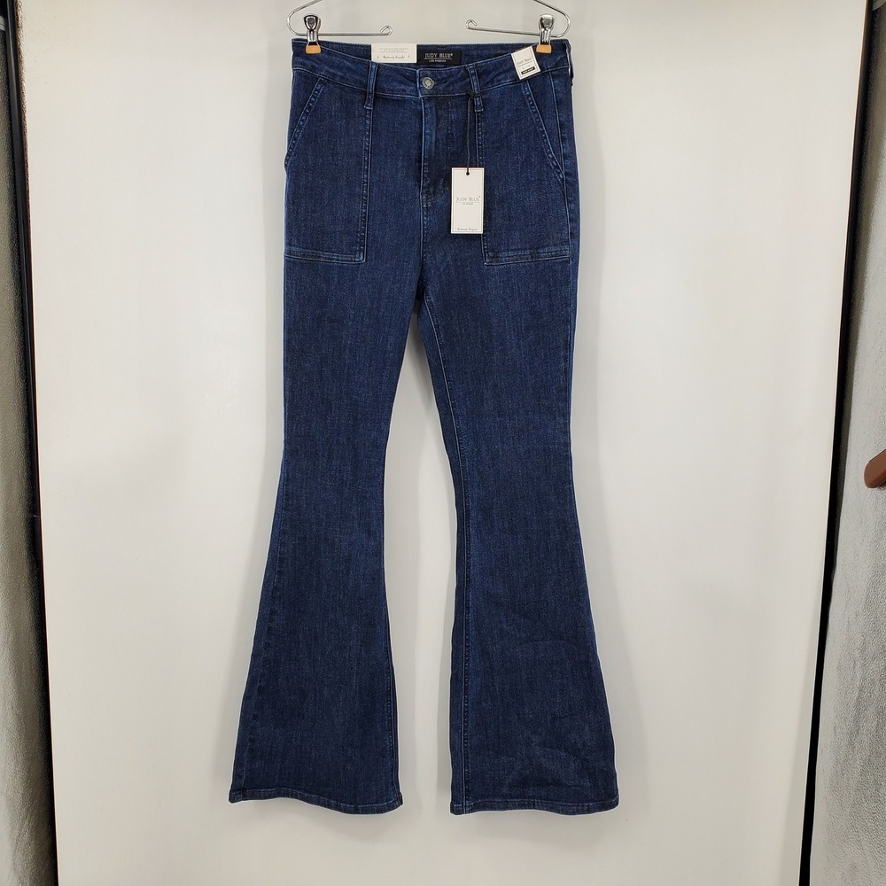 Judy Blue High Waist Flare Jeans Dark Blue Front Patch Pocket Size 7/28 Western